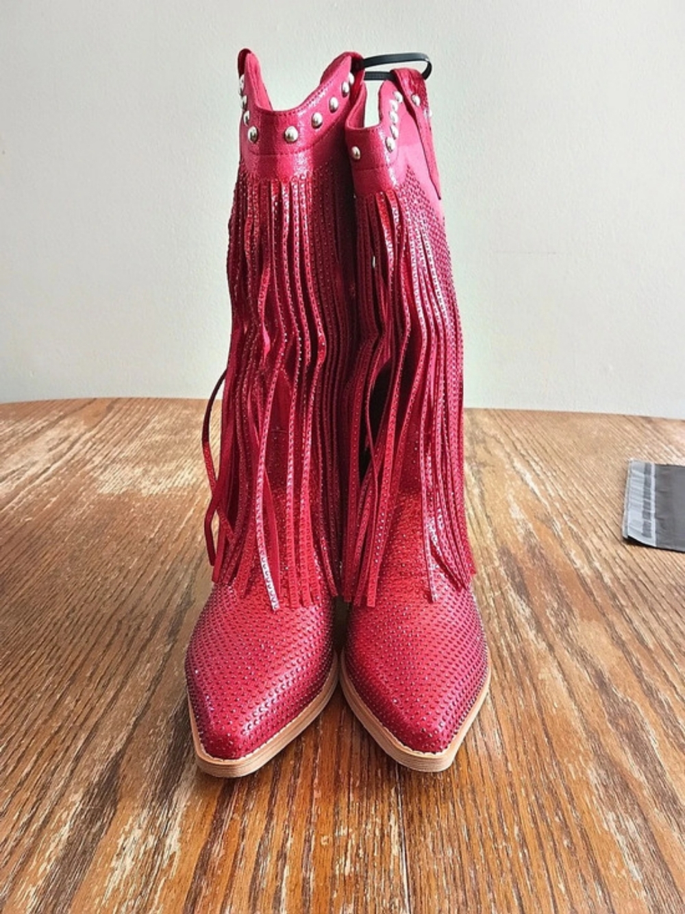 Red Rhinestone  Fringe Cowboy Boots - Picture 4 of 6